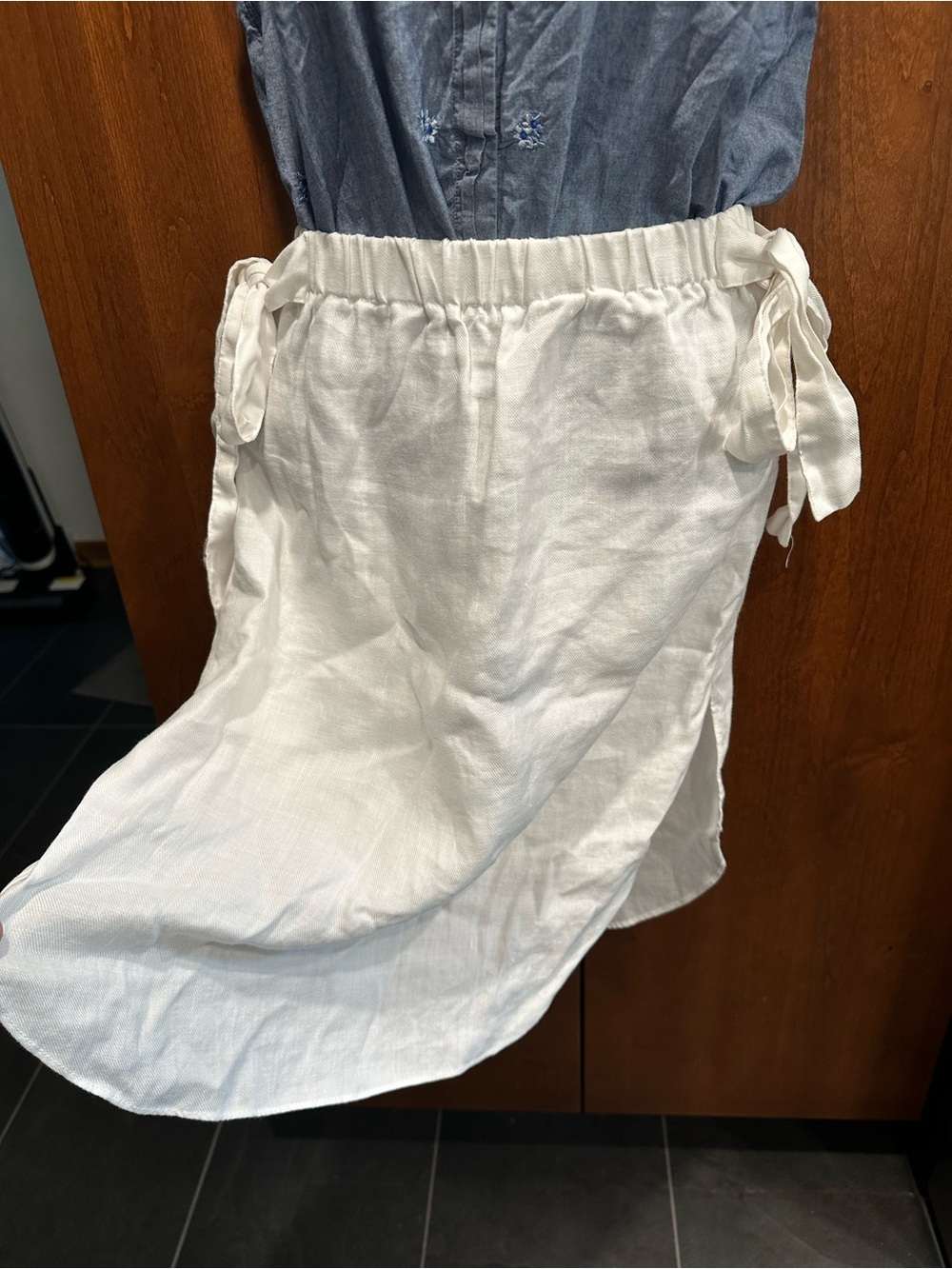 Pixie Market White Tie-Side Midi Linen Skirt